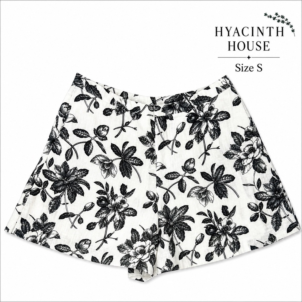 Hyacinth House Floral Shorts Womens Small Ivory Black High Rise 27 Waist